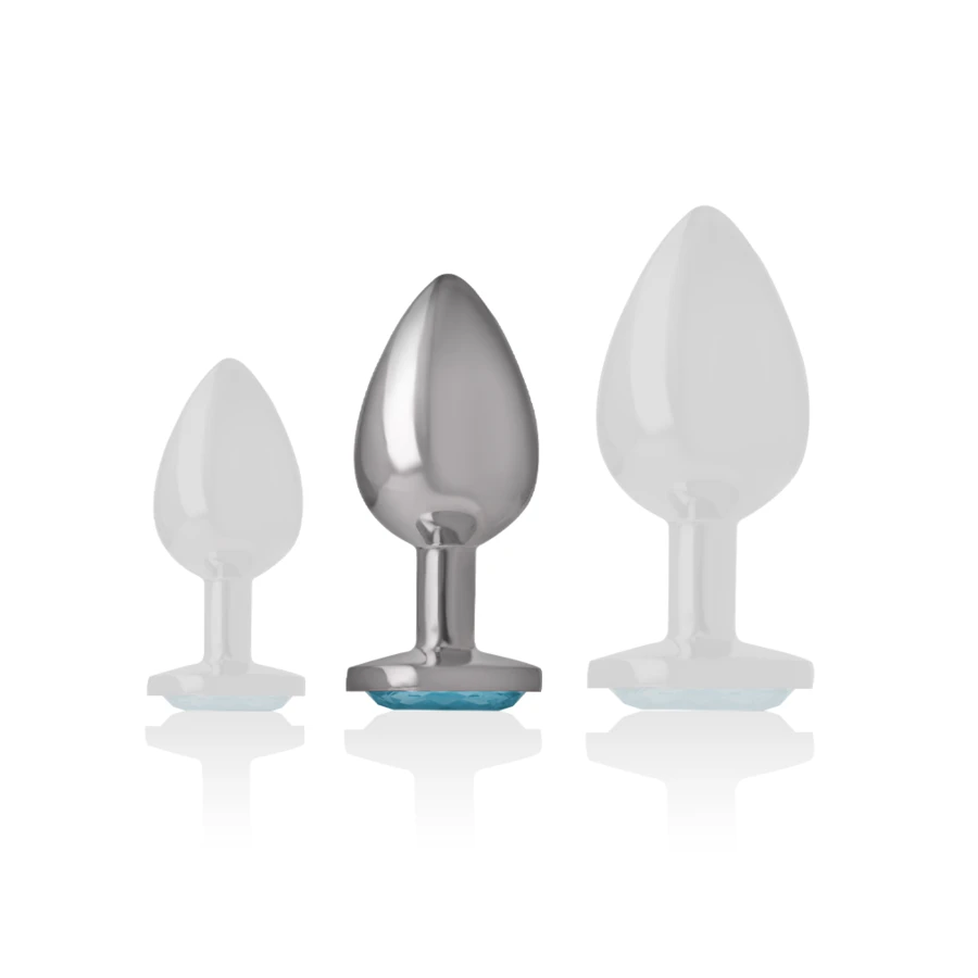 INTENSE - PLUG ANALE IN METALLO ALLUMINIO CON VETRO BLU TAGLIA M